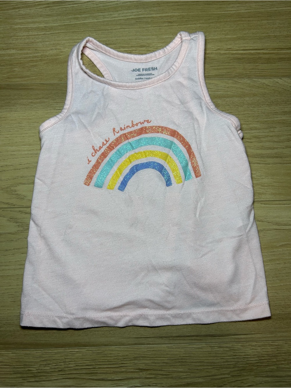 Joe Fresh Light Pink Tank Top with Glitter Rainbow Graphic